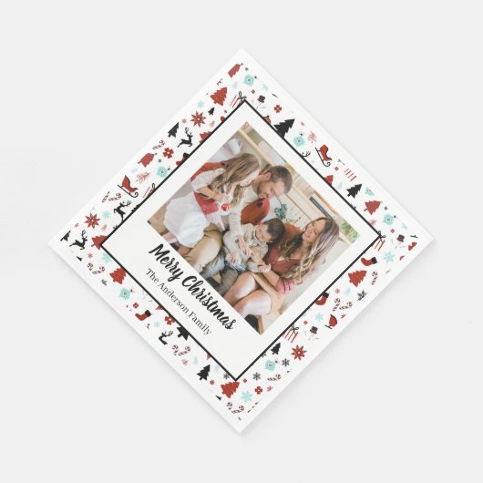 Reindeer Sleigh Christmas Pine Trees Serviette (Ecke)