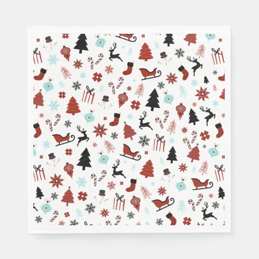 Reindeer Sleigh Christmas Pine Trees Serviette (Vorderseite)