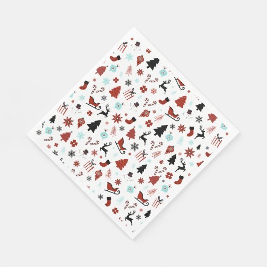 Reindeer Sleigh Christmas Pine Trees Serviette (Ecke)