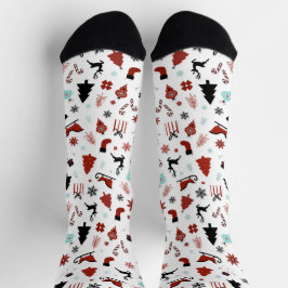 Reindeer Sleigh Christmas Pine Trees Socken