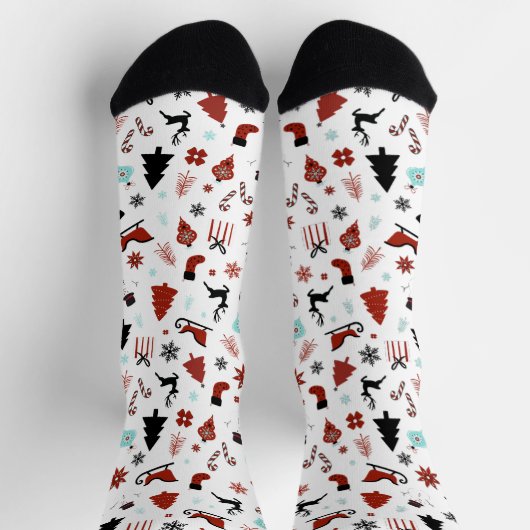 Reindeer Sleigh Christmas Pine Trees Socken (Oben)