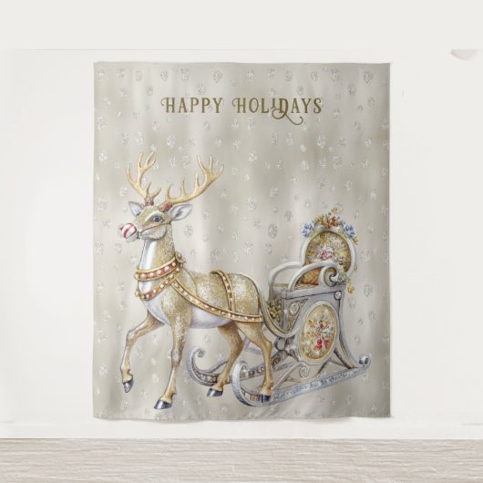 Reindeer Sleigh Holiday Background Wandteppich (Vorderseite)