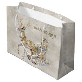 Reindeer Sleigh Holiday Geschenktasche Große Geschenktüte (Rückseite Schrägansicht)