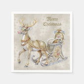 Reindeer Sleigh Holiday Napkin Serviette (Vorderseite)