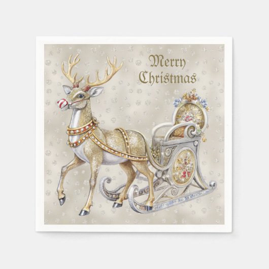 Reindeer Sleigh Holiday Napkin Serviette (Vorderseite)