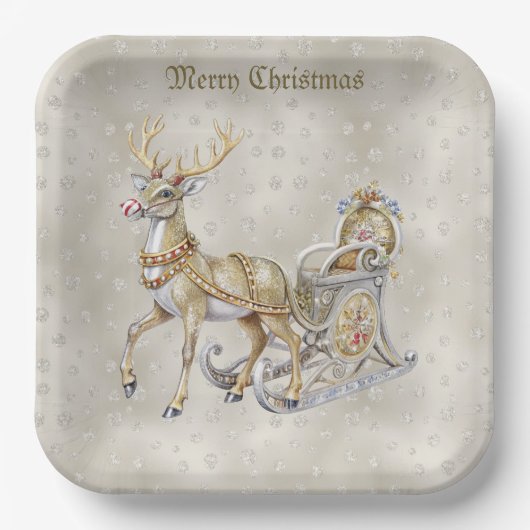 Reindeer Sleigh Holiday Paper Plate Pappteller (Vorderseite)