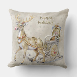 Reindeer Sleigh Holiday Throw Pillow Kissen