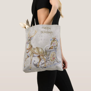 Reindeer Sleigh Holiday Tote Bag Tasche