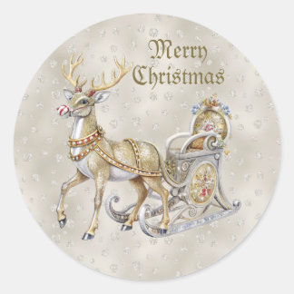 Reindeer Sleigh Weihnachtssticker Runder Aufkleber