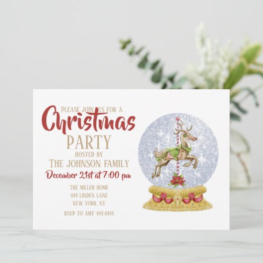 Reindeer Snow Globe Einladung (Stehend Vorderseite)
