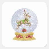 Reindeer Snow Globe Quadratischer Aufkleber (Vorderseite)