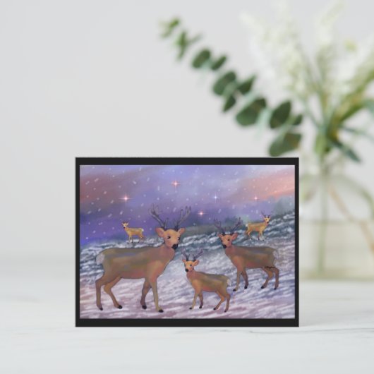 Reindeer Snowfall Postkarten (Stehend Vorderseite)
