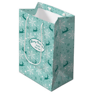 Reindeer Snowflake Aquamarin Blue Christmas Medium Mittlere Geschenktüte