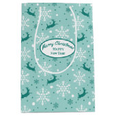 Reindeer Snowflake Aquamarin Blue Christmas Medium Mittlere Geschenktüte (Vorderseite)