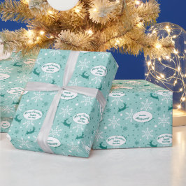 Reindeer Snowflake Aquamarin Blue Christmas Patter Geschenkpapier