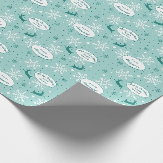 Reindeer Snowflake Aquamarin Blue Christmas Patter Geschenkpapier (Ecke)