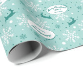 Reindeer Snowflake Aquamarin Blue Christmas Patter Geschenkpapier (Rolleneckpunkt)