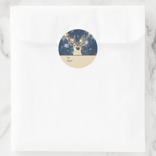 Reindeer & Snowflakes Personalized To and From Runder Aufkleber (Tasche)