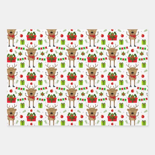 Reindeer Snowman Candy Stars Weihnachten Geschenkpapier Set (Vorderseite)