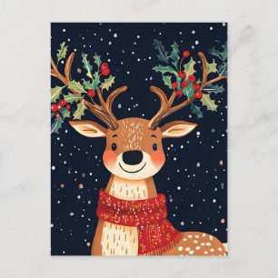 Reindeer Starry Christmas Twinkle Night Feiertagspostkarte