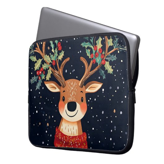 Reindeer Starry Christmas Twinkle Night Laptopschutzhülle (Vorderseite Links)