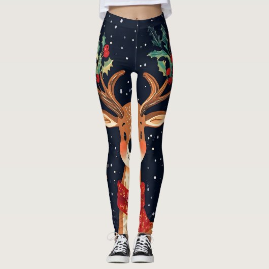 Reindeer Starry Christmas Twinkle Night Leggings (Vorderseite)