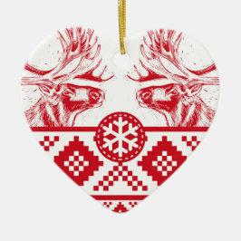 Reindeer Toile de Jouy Heart Keramikornament