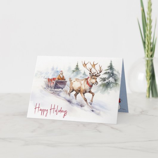 Reindeer und der Weihnachtsmann Feiertagskarte (Vorderseite)