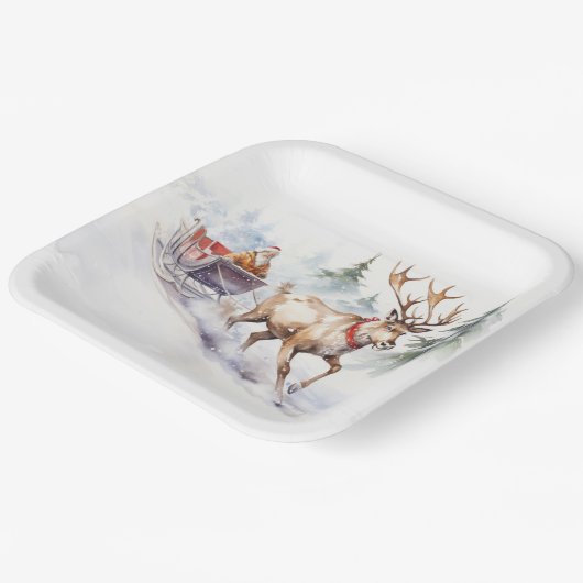 Reindeer und der Weihnachtsmann Pappteller (Gewinkelt)