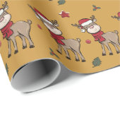 Reindeer und Red Berry Ochre Wrapping Paper Geschenkpapier (Rolleneckpunkt)