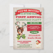 Reindeer Vintag Retro Weihnachtsfeier Party Einlad Einladung (Vorderseite)