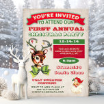 Reindeer Vintag Retro Weihnachtsfeier Party Einlad Einladung<br><div class="desc">Rentier Weihnachts-Party Einladung Vintage Poster Weihnachtsfeier Super fun Holiday Party mit einem super niedlichen Rentier alle für die Ferien gekleidet und ein Vintager Santa begrüßen Sie auf der Feier Holiday, vor einem antiken Hintergrund. Verfügt über einen hässlichen Pullover-Wettbewerb und lustige Typografie. Weitere Änderungen finden Sie unter Anpassen dieser Vorlage. Am...</div>