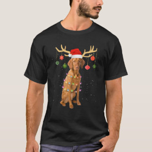 Reindeer Vizsla Dog Weihnachtsmannmütze Weihnacht T-Shirt