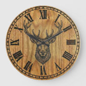 Reindeer Wall Clock - Wooden Style Design Große Wanduhr (Vorderseite)