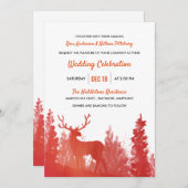 Reindeer Watercolor Red | Winterhochzeit Einladung (Vorne/Hinten)