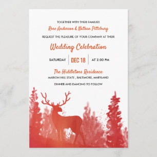 Reindeer Watercolor Red   Winterhochzeit Einladung
