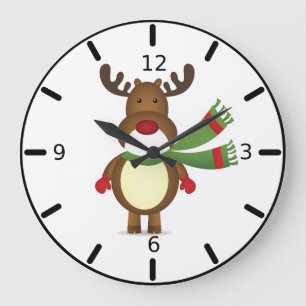Reindeer Wearing a Green Scarf Square Wall Clock Große Wanduhr