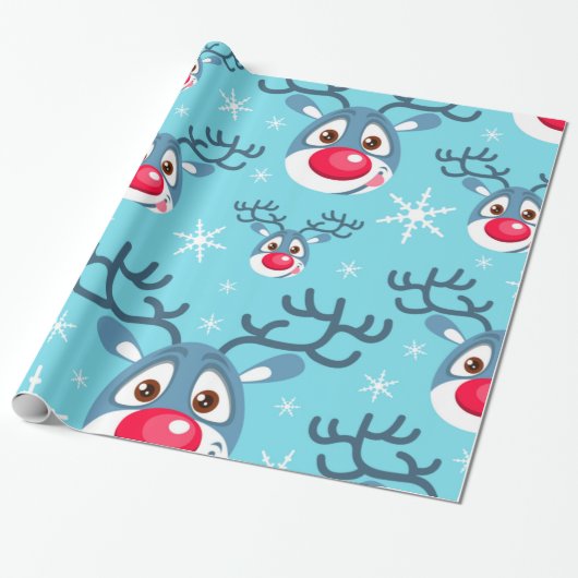 Reindeer | White Blue Rentier Wrapping Paper Geschenkpapier (Ungerollt)