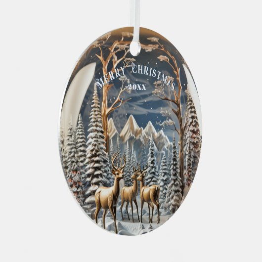 Reindeer Winter Mountains Ornament Aus Metall (Vorderseite Rechts)
