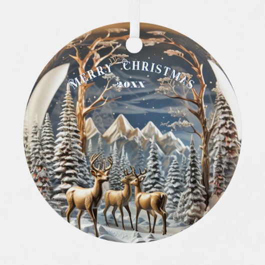 Reindeer Winter Mountains Ornament Aus Metall (Vorderseite)