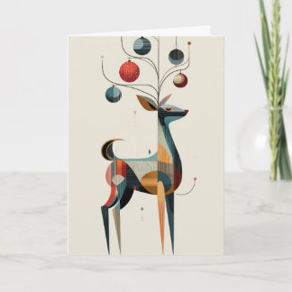 Reindeer with ornaments on antlers karte
