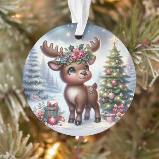 Reindeer with Poinsettia Antlers Ornament (Baum)