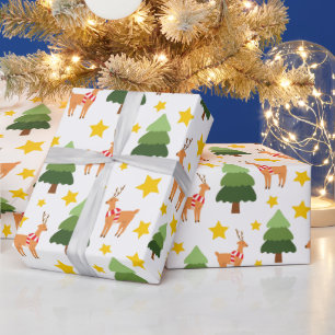 Reindeer Wonderland Christmas Tree Stars White Geschenkpapier