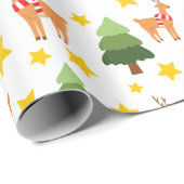 Reindeer Wonderland Christmas Tree Stars White Geschenkpapier (Rolleneckpunkt)