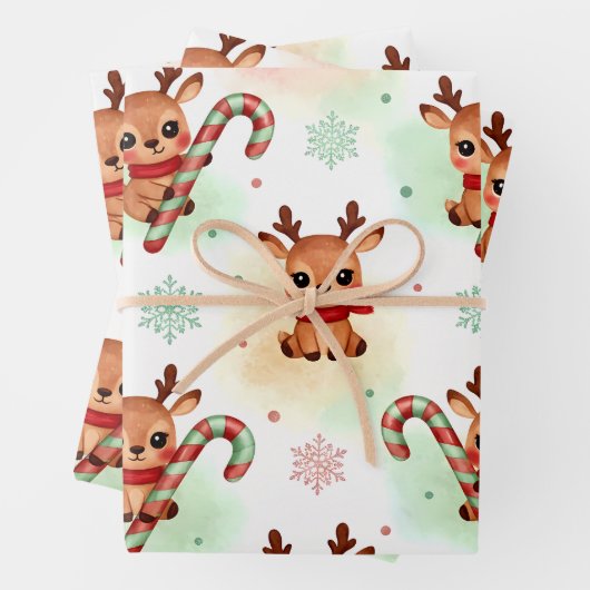 Reindeer Wrapping Paper Flat Sheet Set of 3 Geschenkpapier Set (Beispiel)