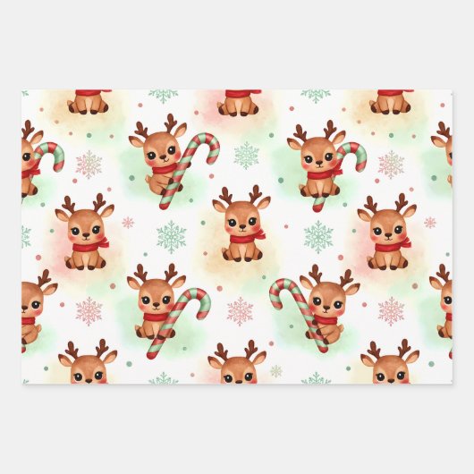 Reindeer Wrapping Paper Flat Sheet Set of 3 Geschenkpapier Set (Vorderseite)