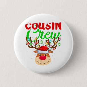 Reindeer Xmas Lights Cousin Crew Reindeer Christma Button