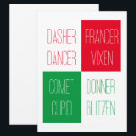 REINDEERNAMEN 6.5x8.75 Flachkarte Feiertagskarte<br><div class="desc">Senden Sie einen Gruß oder erstellen Sie eine Einladung mit dieser REINDEER NAMES 6.5"x8.75" Flachkarte. Das Design ist alles der Name der Rentiere des Weihnachtsmannes. Geben Sie einfach einen anderen Namen ein, um einen der vorhandenen zu ersetzen, indem Sie "Diese Vorlage personalisieren". Fügen Sie eine Meldung auf der Rückseite mit...</div>