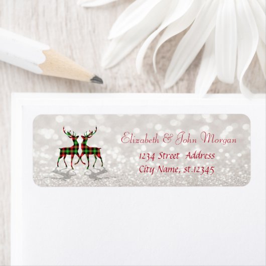 Reindeers Buffalo Kariert Glittery Bokeh Label (Insitu)