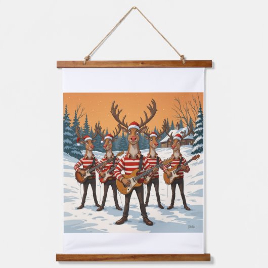 “Reindeers Playing Guitar for Christmas” brings a Wandteppich Mit Holzrahmen (Vorderseite)